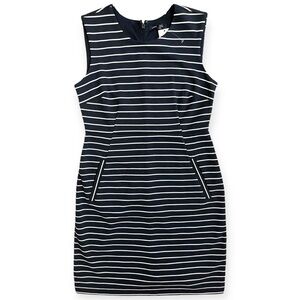 NWT Lands’ End Navy Blue & White Striped Sleeveless Shift Dress Women’s Size 4P